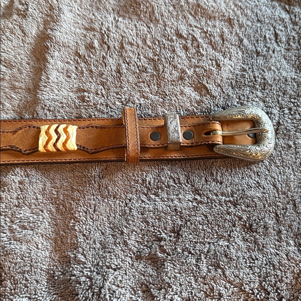 TONY LAMA Vintage Y2K Women's Western Leather Belt 32 7069L Woven Inlay Boho